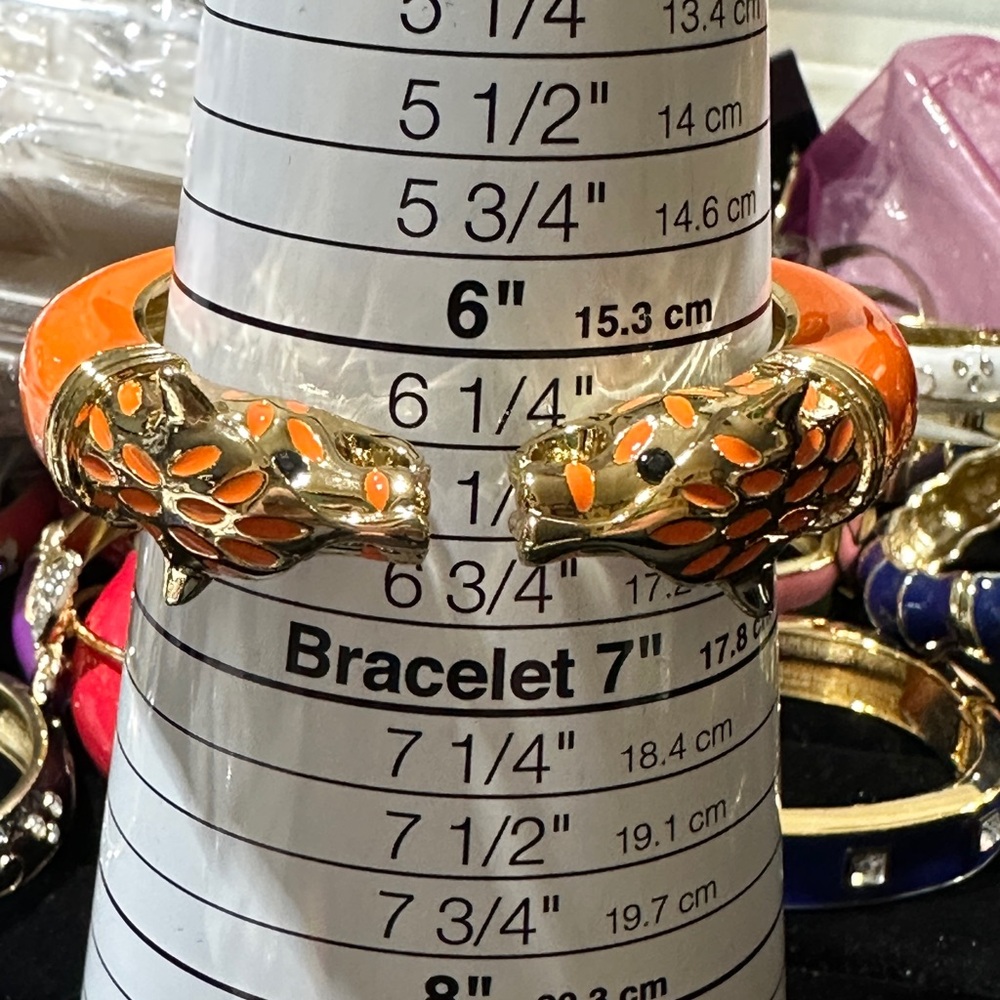 Orange and Gold Leopard Head Hinged Bangle
